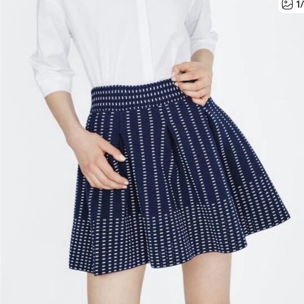Maje Navy Blue and White Textured Circle Skirt Sz 3 on label $450